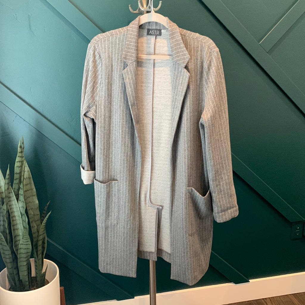 Oversized Gray Pin Striped Ladies Blazer